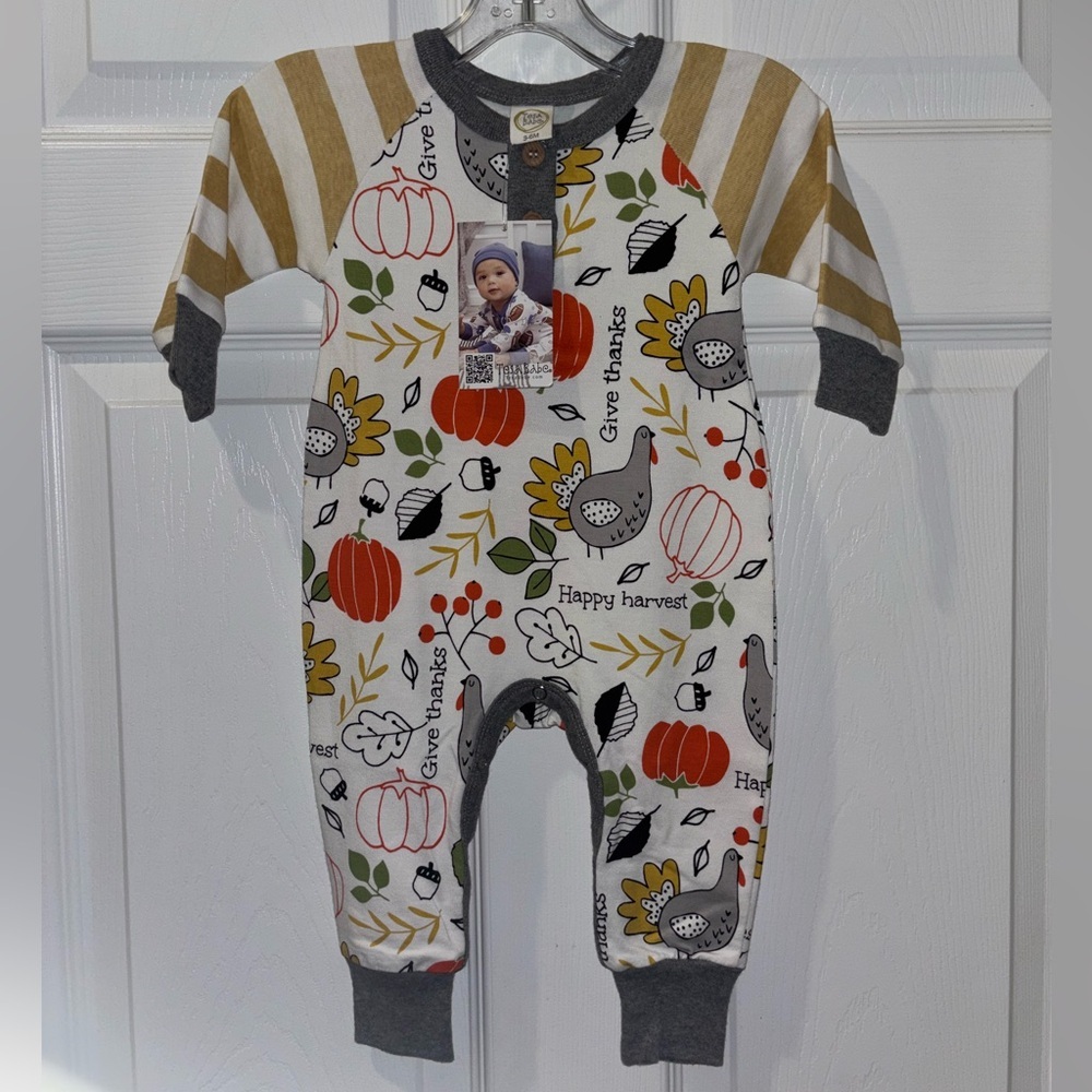 Thanksgiving Thankful Bamboo Romper--Tesa Babe SZ 3-6  or 6-9 Months​
